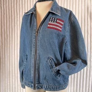 Vintage AGAPO denim full zip stars and stripes USA flag embroidered jacket L